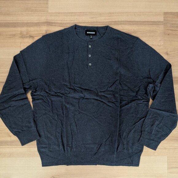 New Bonobos Eco Cotton Sweater Henley Slim XXL Deep Pacific Blue Soft Knit